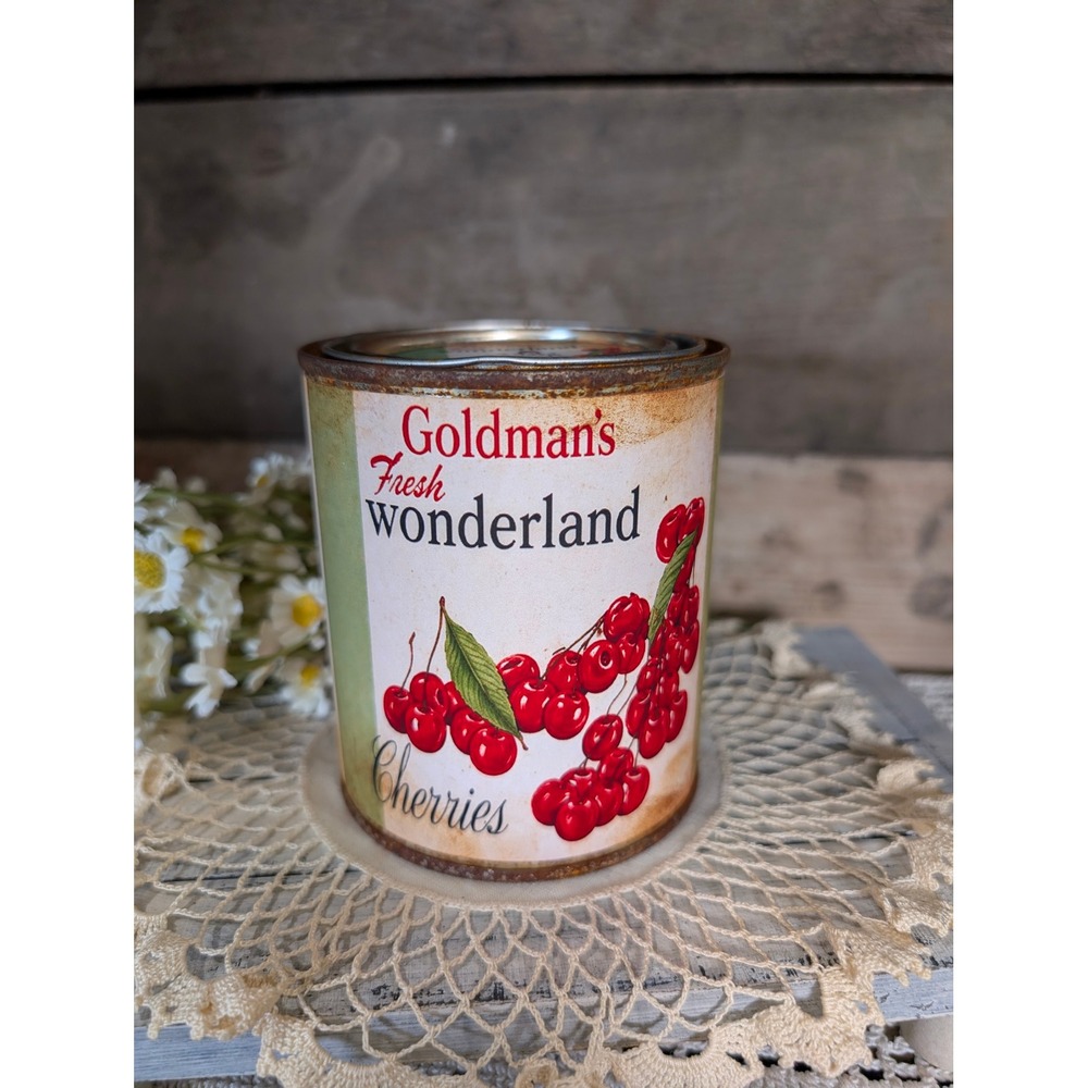 Goldman's WONDERLAND CHERRIES Vintage Inspired Rusted Can - Pint